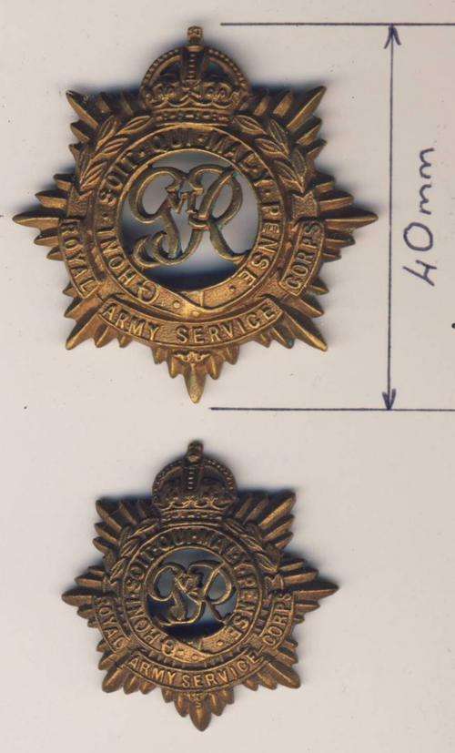 F3802 - Royal Army Service Corps CAP BADGE & 1 x COLLAR BADGE