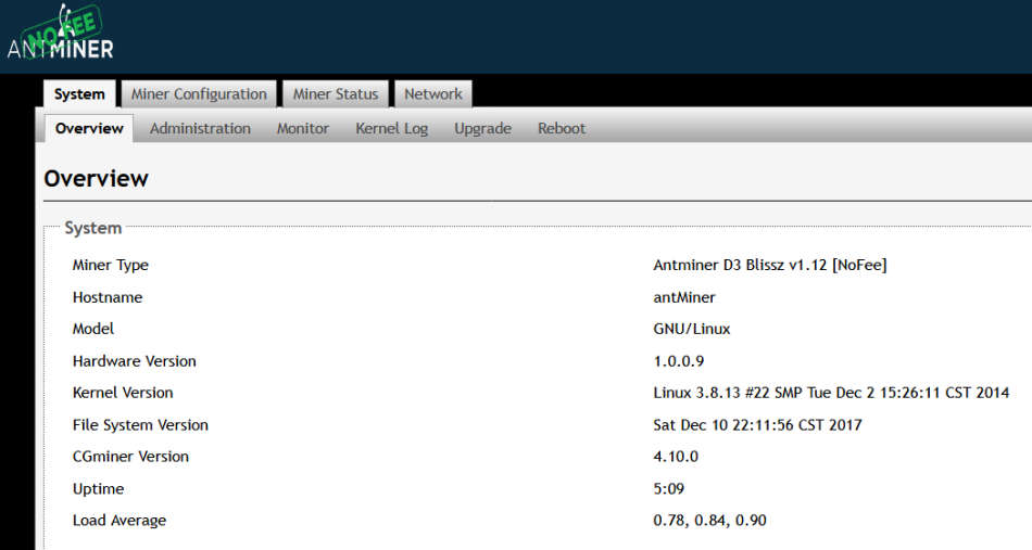 Custom Antminer D3 Firmware NO FEE