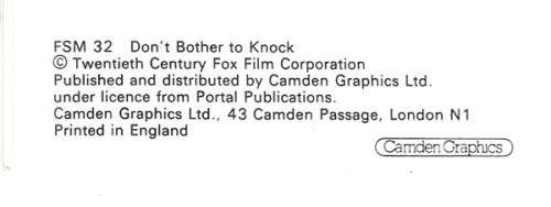 Richard Widmark Marilyn Monroe  - Don't Bother to Knock - Twentieth Century Fox Card