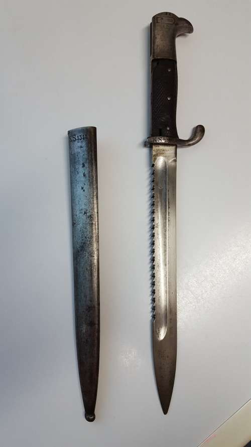 German KS98 ERFURT Sawback Bayonet + Scabbard ***Matching No. K.S.1317*** !!!RARE!!!