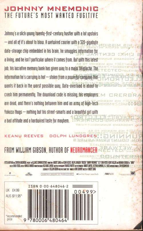 Keanu Reeves - Johnny Mnemonic by Terry Bisson (248 pgs.) [Paperback]