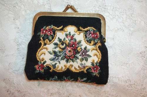 Black Vintage Faux Tapestry Coin Purse