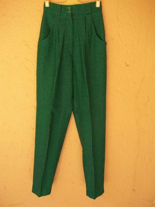 VINTAGE MISS CASSIDY PURE NEW WOOL HOUNDSTOOTH PANTS - 32