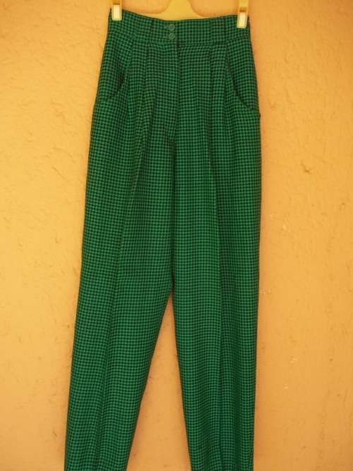 VINTAGE MISS CASSIDY PURE NEW WOOL HOUNDSTOOTH PANTS - 32