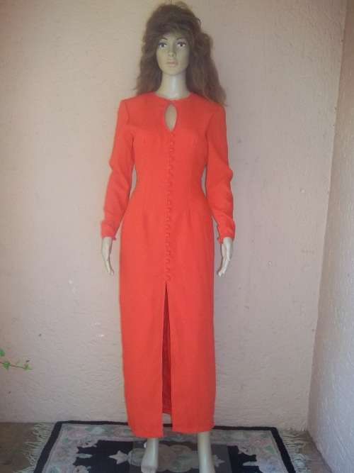 RED MARTY M LONG EVENING DRESS WITH CUT OUTS - SIZE 32