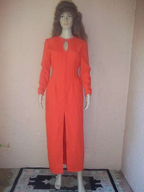 RED MARTY M LONG EVENING DRESS WITH CUT OUTS - SIZE 32