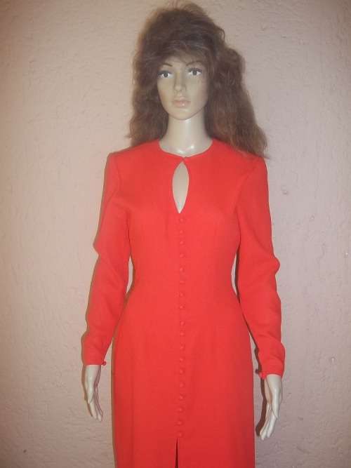 RED MARTY M LONG EVENING DRESS WITH CUT OUTS - SIZE 32