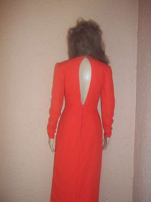 RED MARTY M LONG EVENING DRESS WITH CUT OUTS - SIZE 32