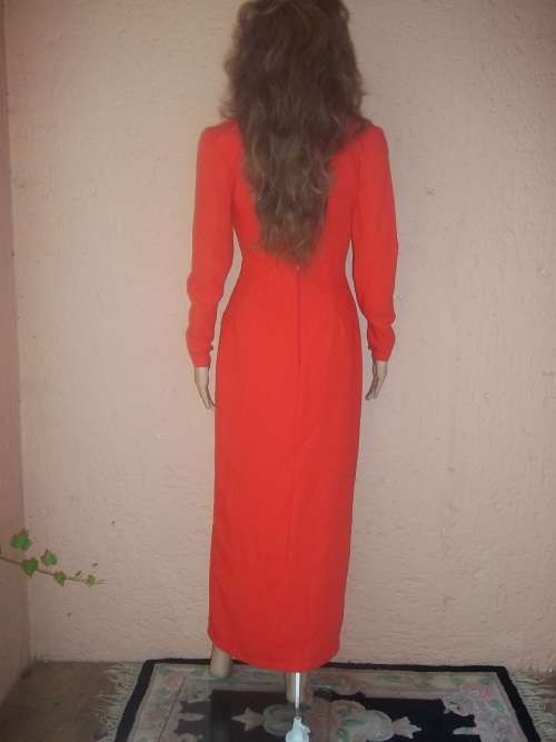 RED MARTY M LONG EVENING DRESS WITH CUT OUTS - SIZE 32