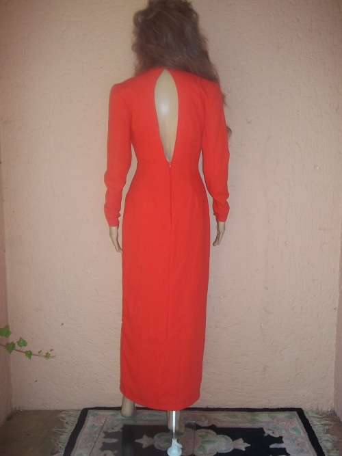 RED MARTY M LONG EVENING DRESS WITH CUT OUTS - SIZE 32