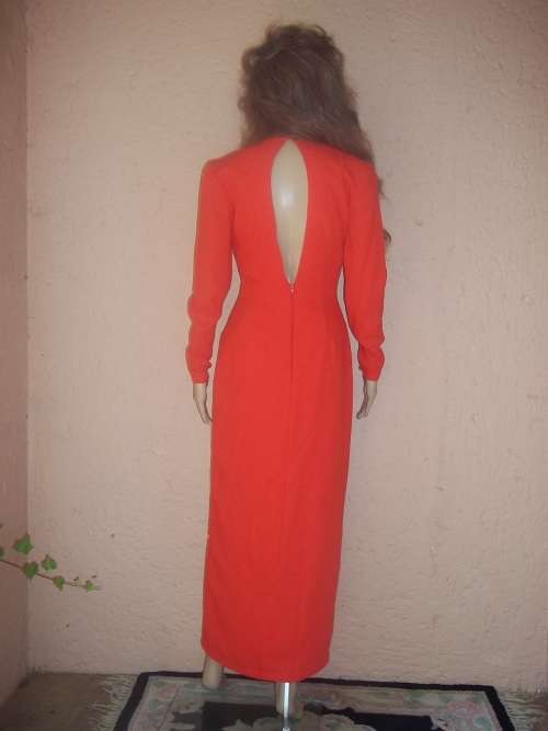 RED MARTY M LONG EVENING DRESS WITH CUT OUTS - SIZE 32