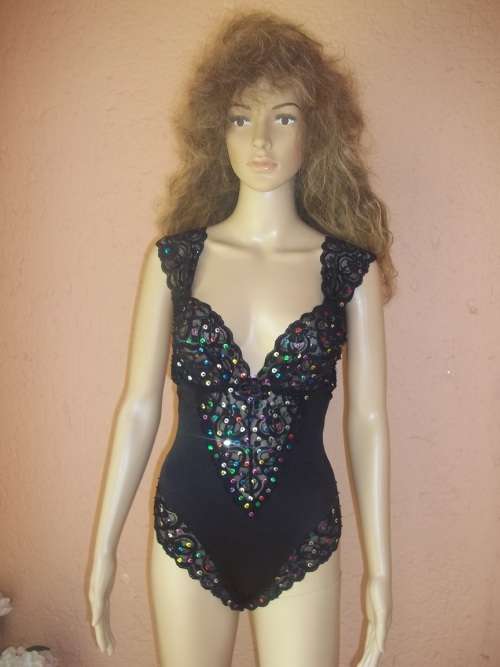 WOOLWORTHS BLACK SEQUINED AND LACE BODY SUIT  - Size 10 (34)