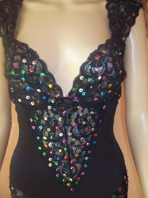 WOOLWORTHS BLACK SEQUINED AND LACE BODY SUIT  - Size 10 (34)