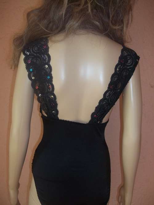 WOOLWORTHS BLACK SEQUINED AND LACE BODY SUIT  - Size 10 (34)
