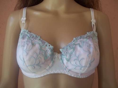WHITE KELSO  BRA SET WITH BLUE LACE INSERTS - BRA SIZE - 34 C TANGO - MEDIUM