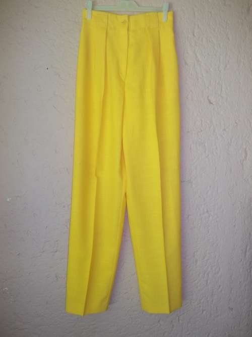 MISS CASSIDY VINTAGE - STUNNING CANARY YELLOW LINEN PANTS  - Size 32