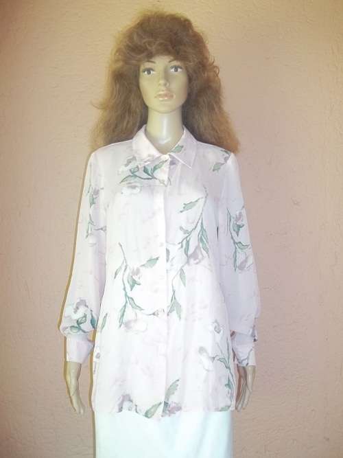 GORGEOUS PINK FLORAL SHEER CHIFFON MERIEN HALL CLASSICS BLOUSE - Size !2 (36)