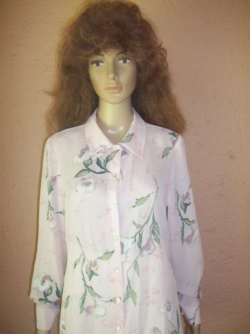 GORGEOUS PINK FLORAL SHEER CHIFFON MERIEN HALL CLASSICS BLOUSE - Size !2 (36)