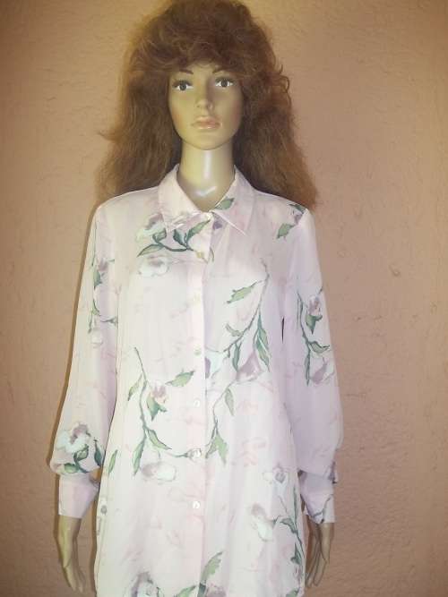 GORGEOUS PINK FLORAL SHEER CHIFFON MERIEN HALL CLASSICS BLOUSE - Size !2 (36)