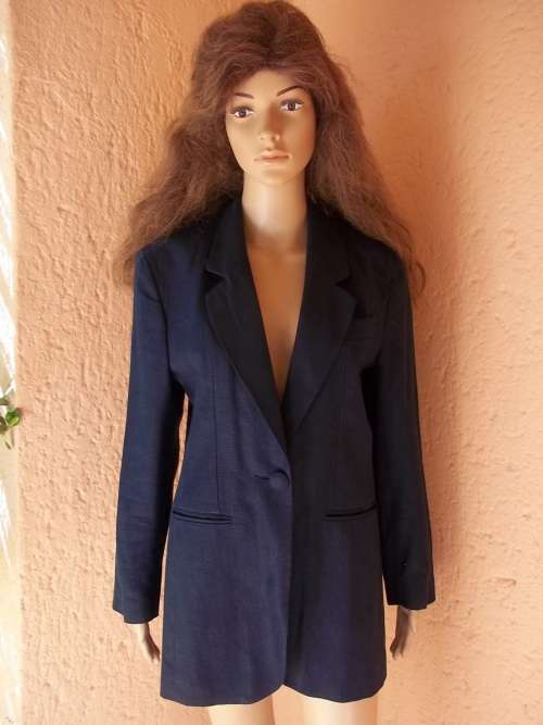 100 % LINEN - CLASSIC NAVY BLUE FULLY LINED IRISH LINEN BLAZER / JACKET - SIZE 32 (8)