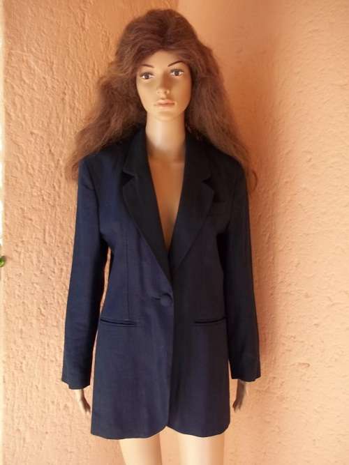 100 % LINEN - CLASSIC NAVY BLUE FULLY LINED IRISH LINEN BLAZER / JACKET - SIZE 32 (8)