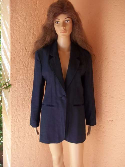 100 % LINEN - CLASSIC NAVY BLUE FULLY LINED IRISH LINEN BLAZER / JACKET - SIZE 32 (8)