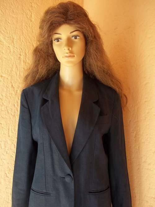 100 % LINEN - CLASSIC NAVY BLUE FULLY LINED IRISH LINEN BLAZER / JACKET - SIZE 32 (8)