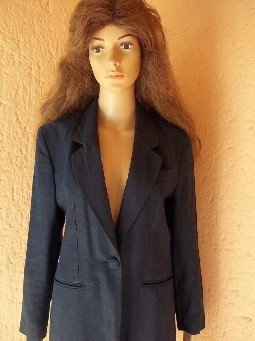 100 % LINEN - CLASSIC NAVY BLUE FULLY LINED IRISH LINEN BLAZER / JACKET - SIZE 32 (8)