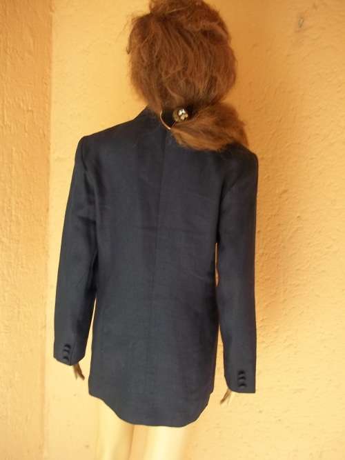 100 % LINEN - CLASSIC NAVY BLUE FULLY LINED IRISH LINEN BLAZER / JACKET - SIZE 32 (8)