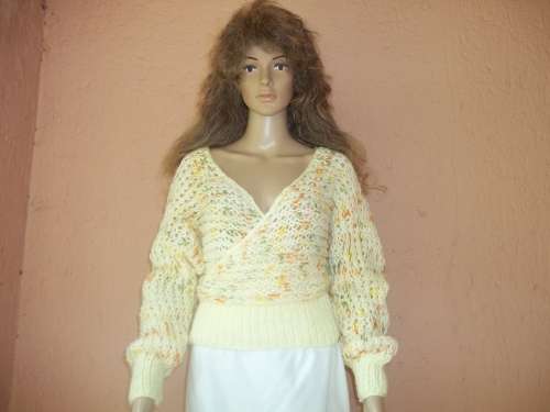 *** SALE*** YELLOW HAND KNITTED CROSS OVER SWEATER - Size 34