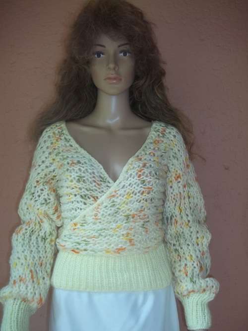 *** SALE*** YELLOW HAND KNITTED CROSS OVER SWEATER - Size 34
