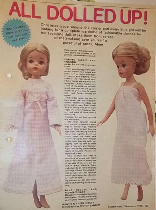 ALL DOLLED UP - A COLLECTION OF PATTERNS FOR 30 cm SINDY VINTAGE FASHION DOLL - FULL SIZE PULL OUT