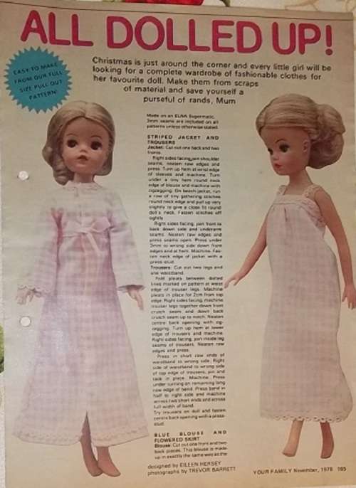 ALL DOLLED UP - A COLLECTION OF PATTERNS FOR 30 cm SINDY VINTAGE FASHION DOLL - FULL SIZE PULL OUT