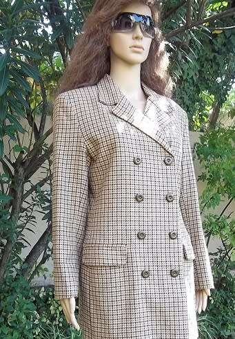 WARM WINTER WOOL BLENDS - MERIEN HALL CLASSICS -  FULLY LINED LONG CHECKERED  JACKET - SIZE 34