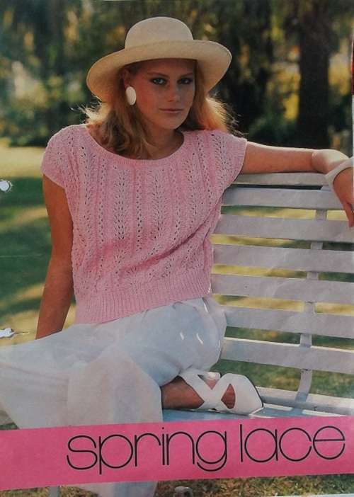 SPRING LACE - VINTAGE LACY TOP - PINGOUIN TRICOTINE - WOMAN'S VALUE SEPTEMBER 1984 - TO FIT86- 97 cm