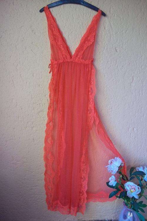 Red Chiffon Vintage Night Dress - Small