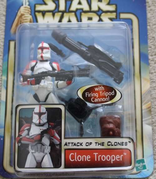 STAR WARS 3 3/4" (SAGA) - RED Clone Trooper with TRI-POD CANNON!!