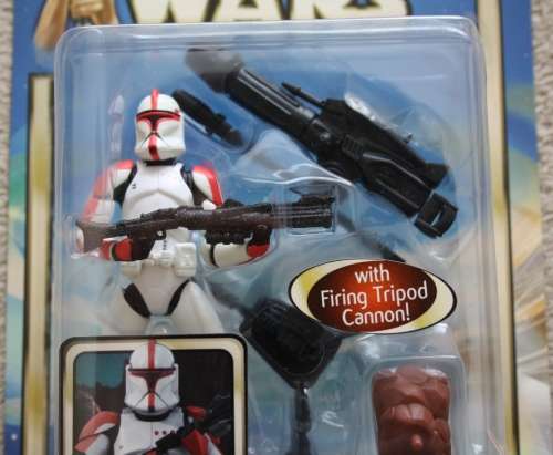 STAR WARS 3 3/4" (SAGA) - RED Clone Trooper with TRI-POD CANNON!!