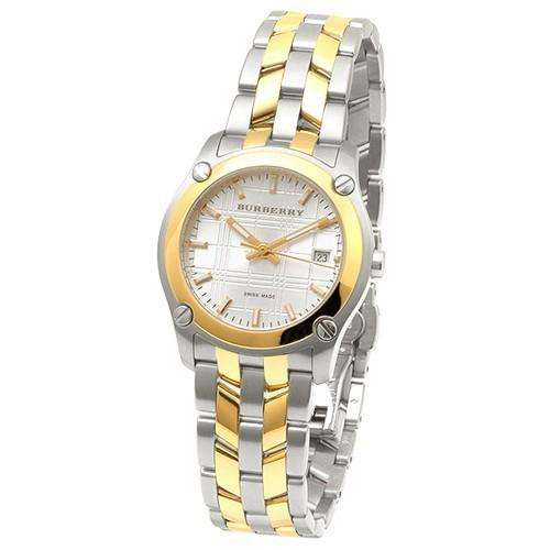 ***R5699*** This Burberry ladies watch comes with a 2 tone steel bracelet and a silver dial
