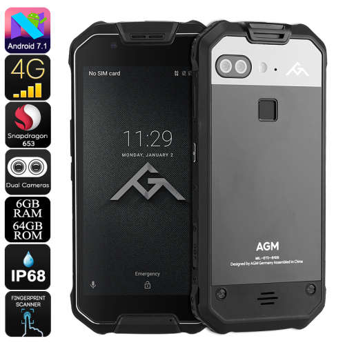 AGM X2 Rugged Phone - Android 7.1, Octa-Core CPU, 6GB RAM, IP68, 1080p Display, 12MP Dual-Camera, Du