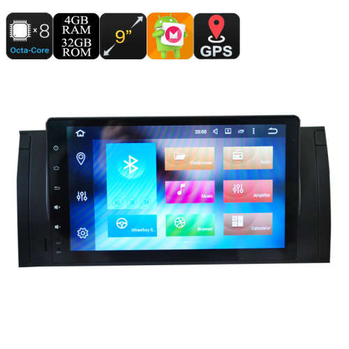 BMW 5 Car Media Player - 9 Inch Screen, 4+32GB, Octa Core, Can Bus, Android 6.0, 3G, 4G, Wi-Fi, Blue
