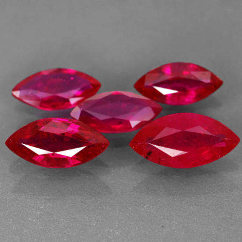 5.26cwt 5pcs LOT NATURAL SPECTACULAR RED MARQUISE RUBIES (Video inside)