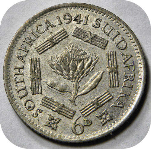 Bargain SA Union:  1941 Sixpence 6d in EF below R100!!