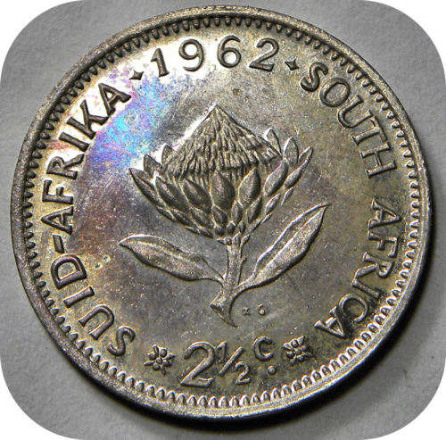 Top Grade SA Union: Rainbow tone 1962 2 ½ c tickey in UNC!