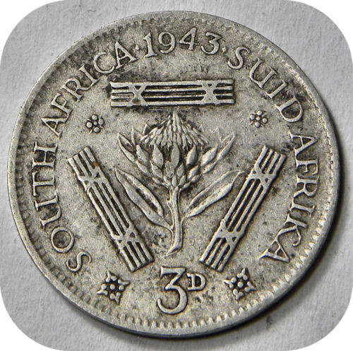 Bargain SA Union:  1943 Tickey 3d. LOW clearance prices all round!!!