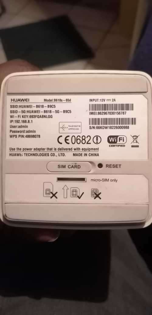 Huawei B618-B9C5 Wireless Router, 4G, 5G, USB, LAN, Tel, DIV, Main, Charger, Price Worth R3000