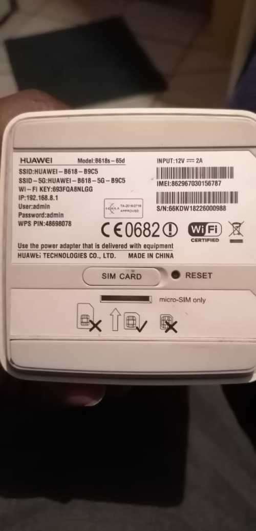 Huawei B618-B9C5 Wireless Router, 4G, 5G, USB, LAN, Tel, DIV, Main, Charger, Price Worth R3000