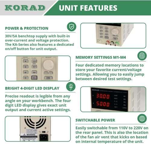KORAD KA3005D - Precision Variable Adjustable 30V, 5A DC Linear Bench Power Supply