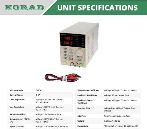 KORAD KA3005D - Precision Variable Adjustable 30V, 5A DC Linear Bench Power Supply