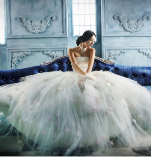 *Special* Gorgeous Puffy Strapless Bridal Gown Wedding Dress with Roses